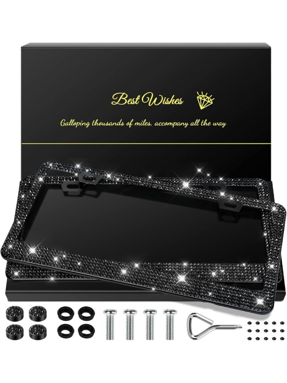 Sparkly Rhinestone License Plate Frames for Women - Bling Car Accessories, 2